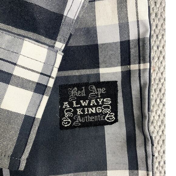Red Ape Party  Shirt Mens M  Gray/Black Plaid Always King Patches Logo Street - Picture 5 of 15